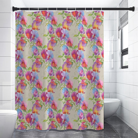 Sweet Pea Flower Pattern Print Shower Curtain