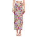 Sweet Pea Flower Pattern Print Side Slit Maxi Skirt