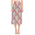 Sweet Pea Flower Pattern Print Side Slit Midi Skirt