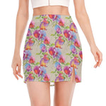 Sweet Pea Flower Pattern Print Side Slit Mini Skirt