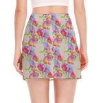 Sweet Pea Flower Pattern Print Side Slit Mini Skirt