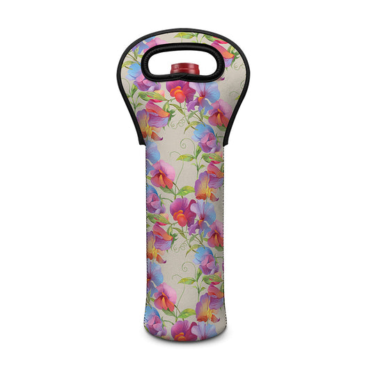 Sweet Pea Flower Pattern Print Single Neoprene Wine Tote