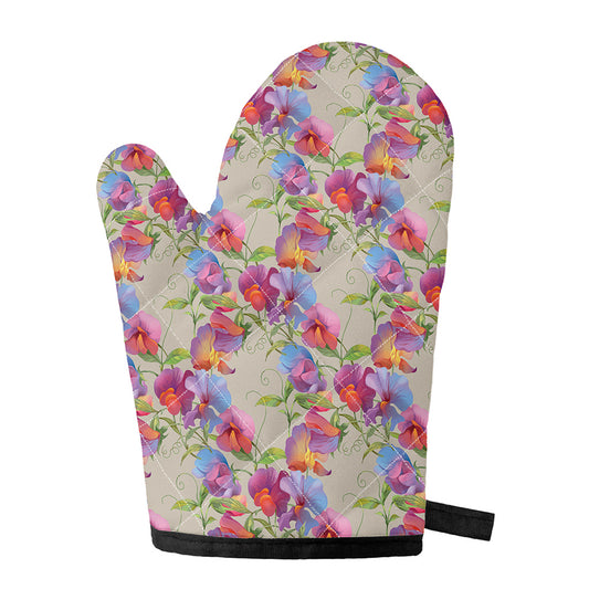 Sweet Pea Flower Pattern Print Single Oven Mitt