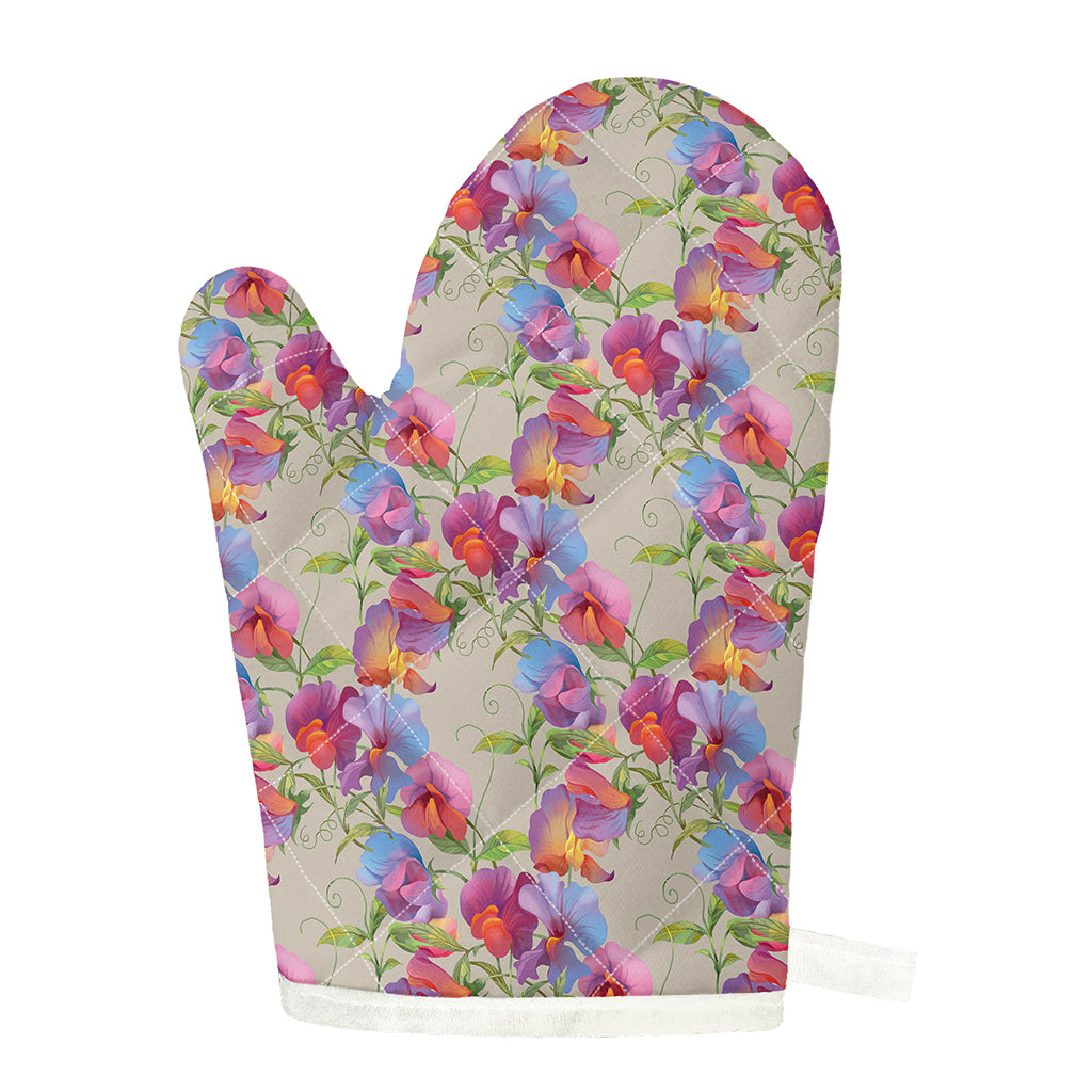 Sweet Pea Flower Pattern Print Single Oven Mitt