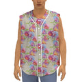 Sweet Pea Flower Pattern Print Sleeveless Baseball Jersey