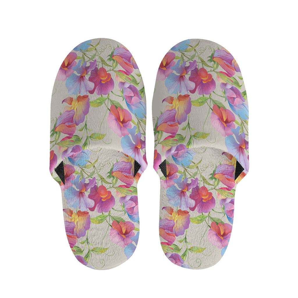 Sweet Pea Flower Pattern Print Slippers