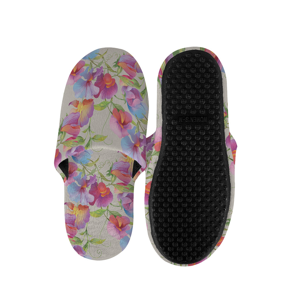 Sweet Pea Flower Pattern Print Slippers