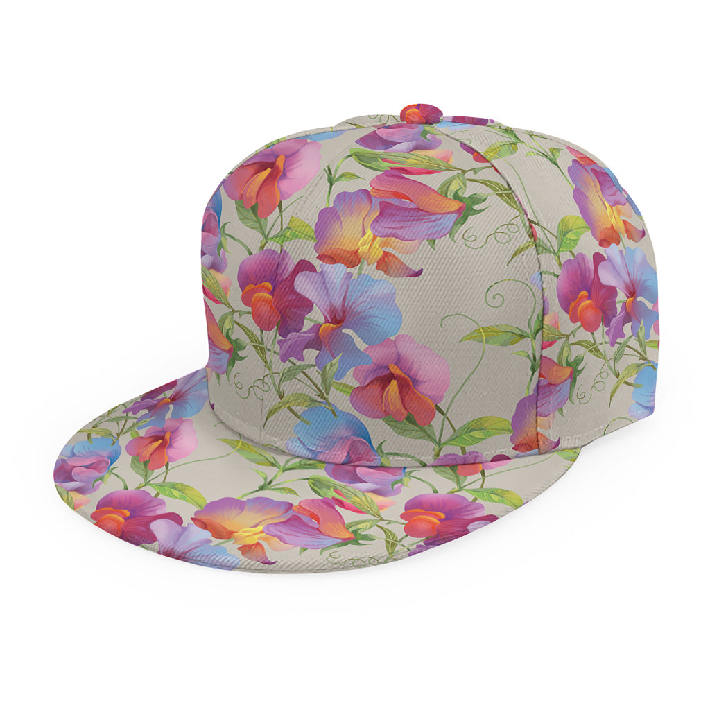 Sweet Pea Flower Pattern Print Snapback Cap