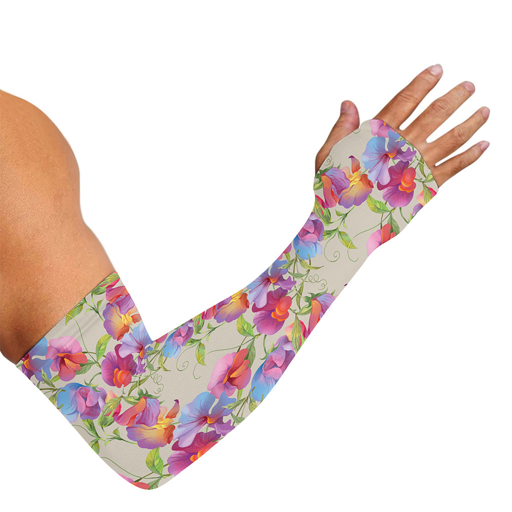 Sweet Pea Flower Pattern Print Sun Protection Arm Sleeves
