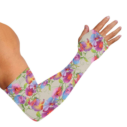 Sweet Pea Flower Pattern Print Sun Protection Arm Sleeves