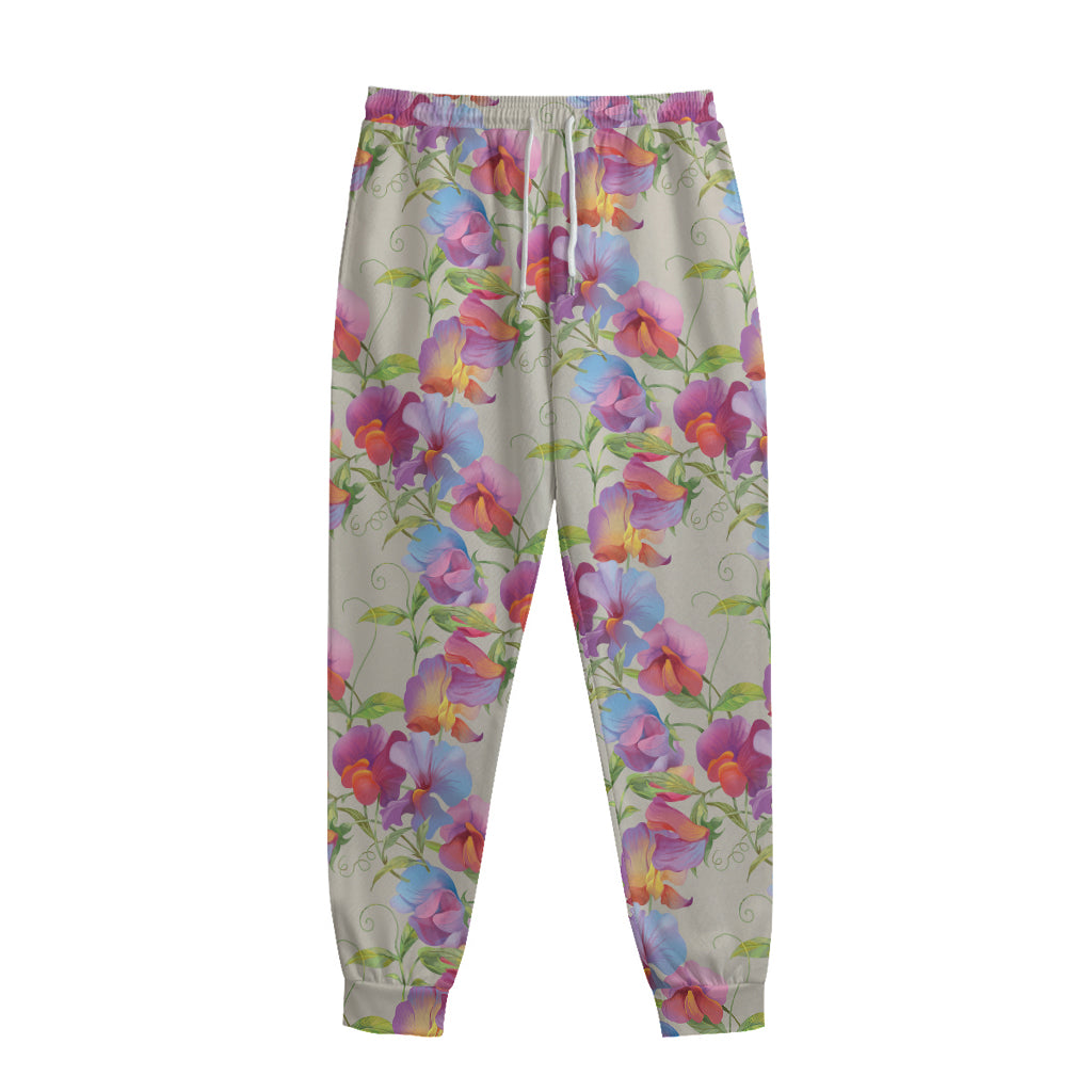 Sweet Pea Flower Pattern Print Sweatpants