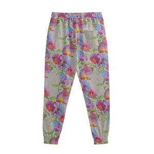 Sweet Pea Flower Pattern Print Sweatpants