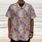 Sweet Pea Flower Pattern Print Textured Short Sleeve Shirt