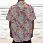 Sweet Pea Flower Pattern Print Textured Short Sleeve Shirt