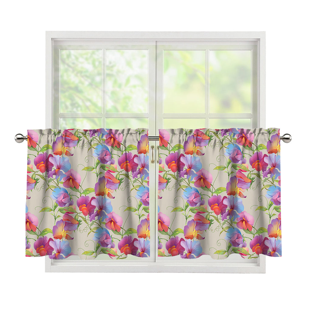 Sweet Pea Flower Pattern Print Tier Curtains