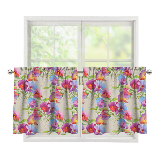 Sweet Pea Flower Pattern Print Tier Curtains