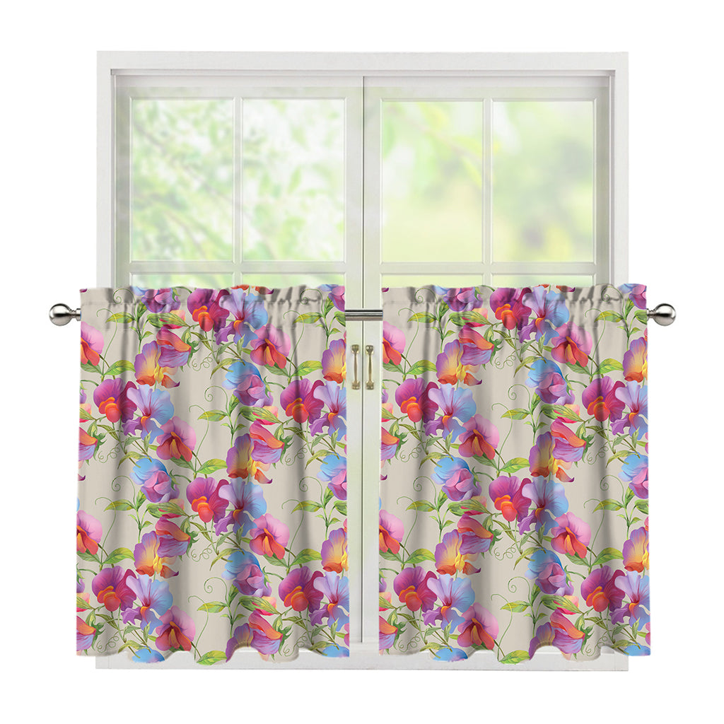 Sweet Pea Flower Pattern Print Tier Curtains