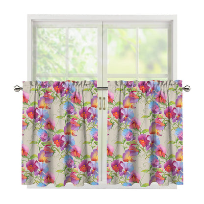 Sweet Pea Flower Pattern Print Tier Curtains