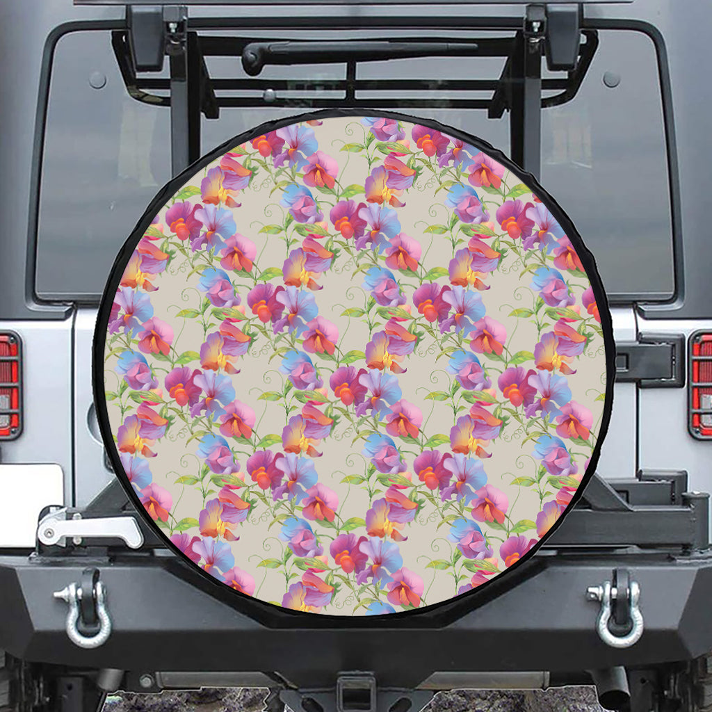 Sweet Pea Flower Pattern Print Tire Cover