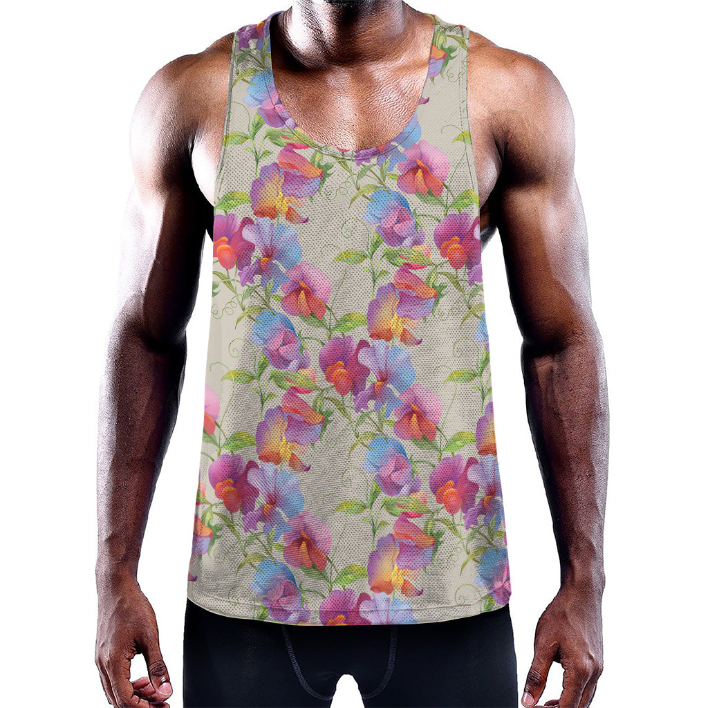 Sweet Pea Flower Pattern Print Training Tank Top