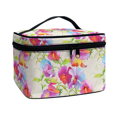 Sweet Pea Flower Pattern Print Travel Makeup Bag
