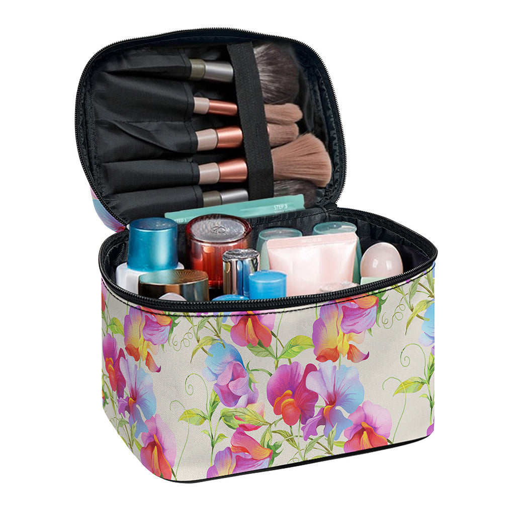 Sweet Pea Flower Pattern Print Travel Makeup Bag