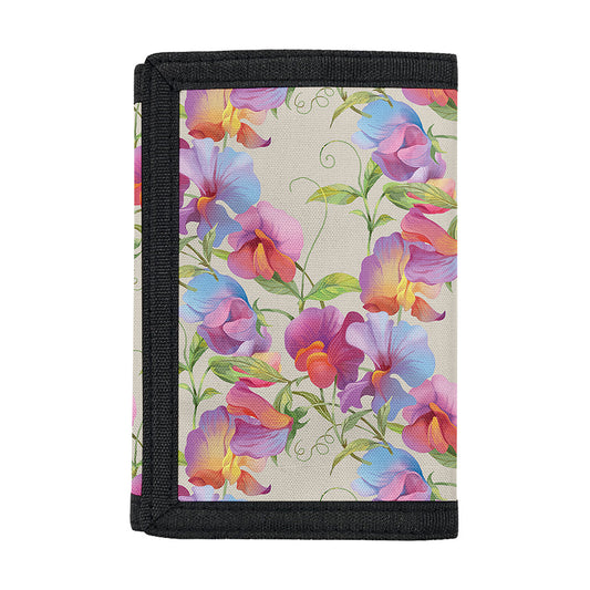 Sweet Pea Flower Pattern Print Trifold Wallet