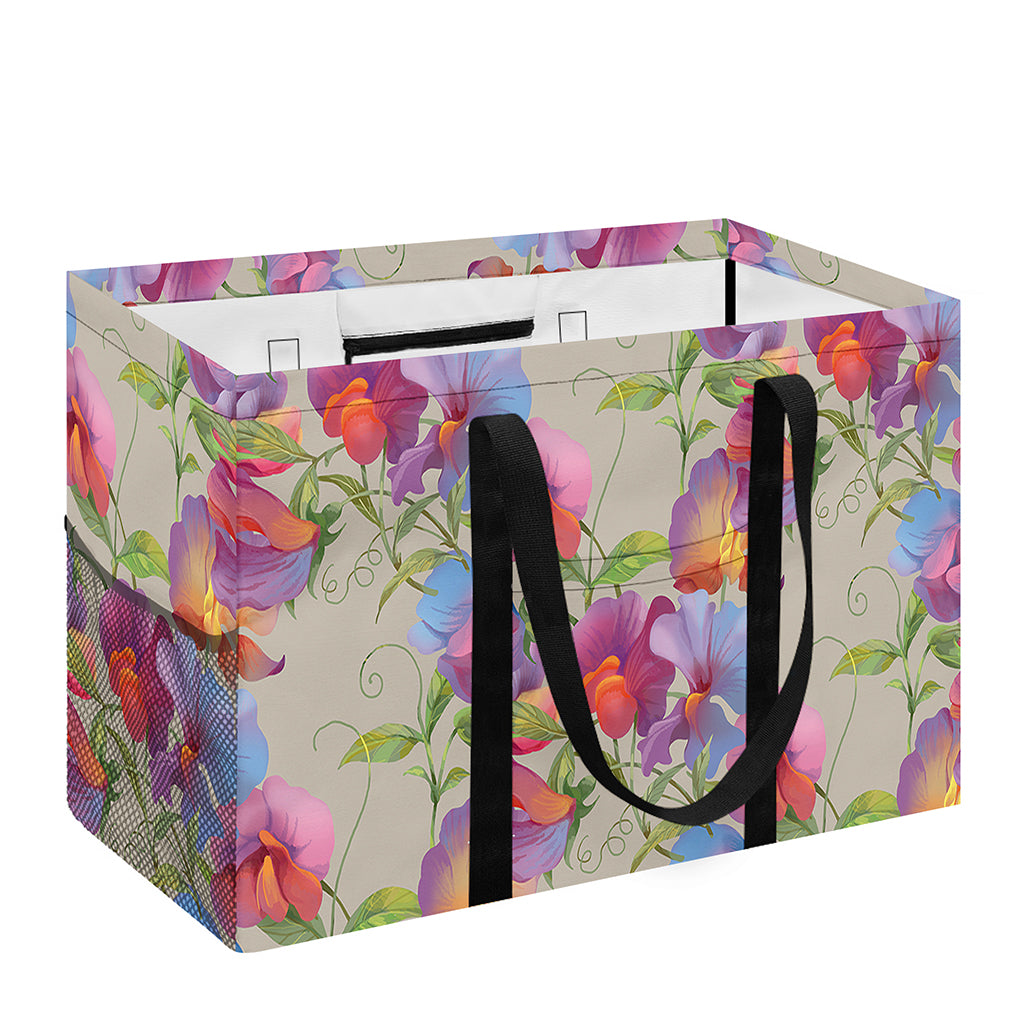 Sweet Pea Flower Pattern Print Utility Tote Bag