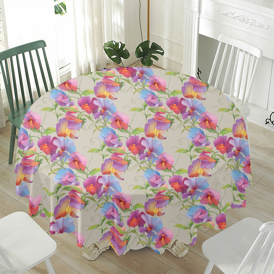 Sweet Pea Flower Pattern Print Waterproof Round Tablecloth