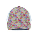 Sweet Pea Flower Pattern Print White Mesh Trucker Hat