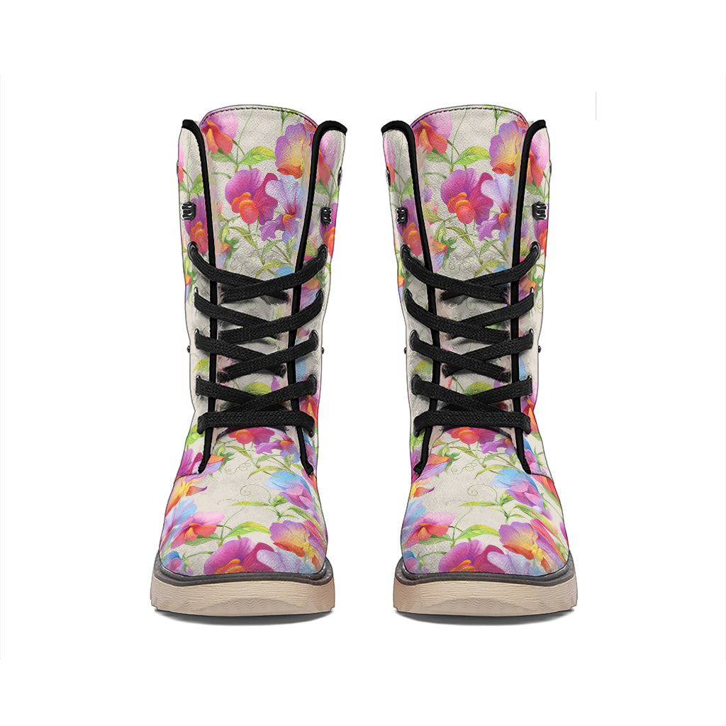 Sweet Pea Flower Pattern Print Winter Boots