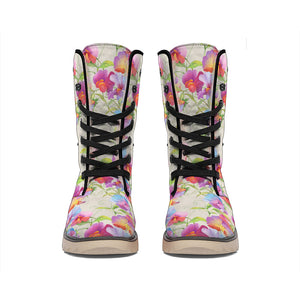 Sweet Pea Flower Pattern Print Winter Boots