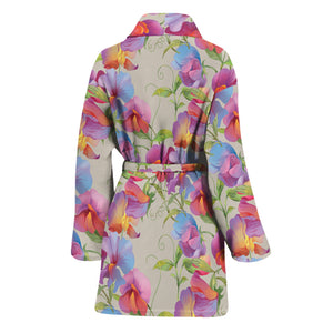 Sweet Pea Flower Pattern Print Women's Bathrobe