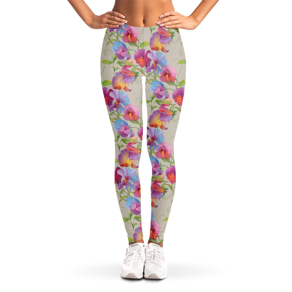 Sweet Pea Flower Pattern Print Women's Leggings