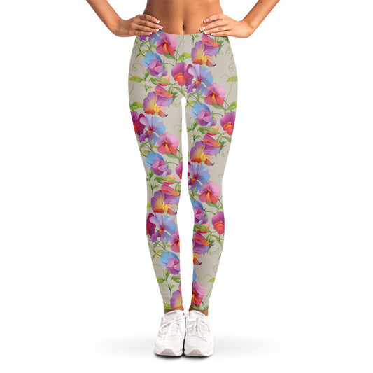 Sweet Pea Flower Pattern Print Women's Leggings