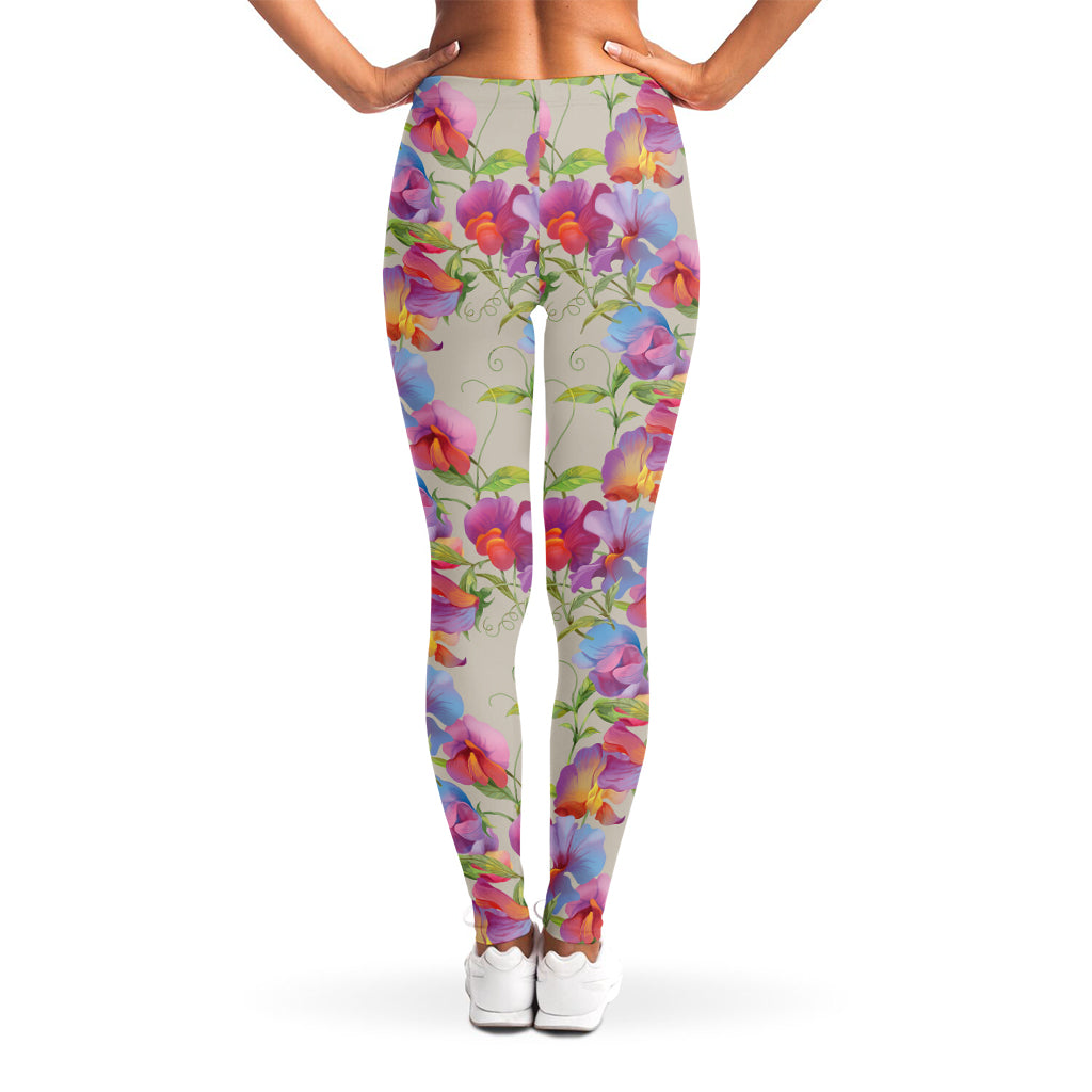 Sweet Pea Flower Pattern Print Women's Leggings