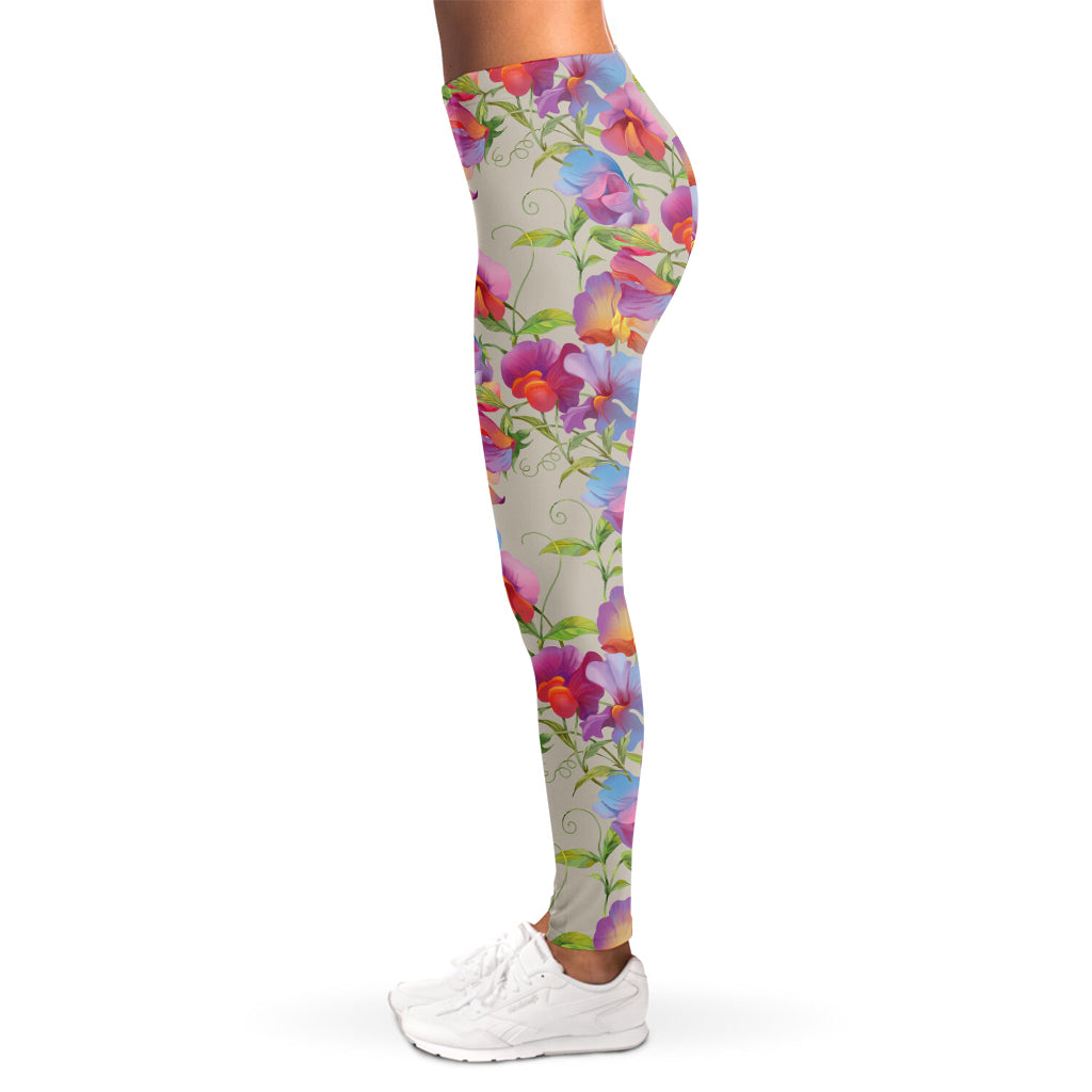 Sweet Pea Flower Pattern Print Women's Leggings