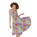 Sweet Pea Flower Pattern Print Sleeveless Knee Length Dress