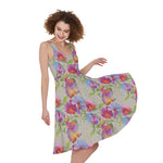 Sweet Pea Flower Pattern Print Women's Sleeveless Dress