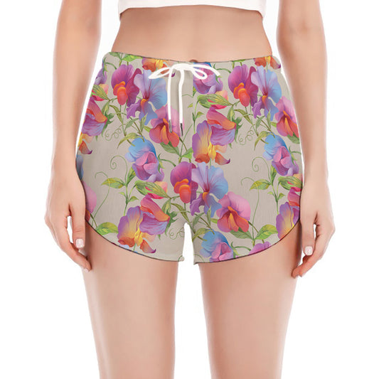 Sweet Pea Flower Pattern Print Women's Split Running Shorts