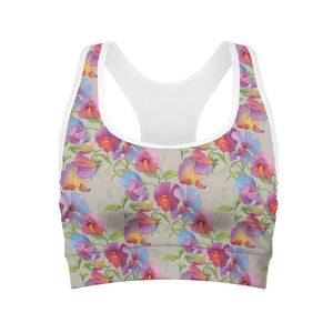 Sweet Pea Flower Pattern Print Women's Sports Bra