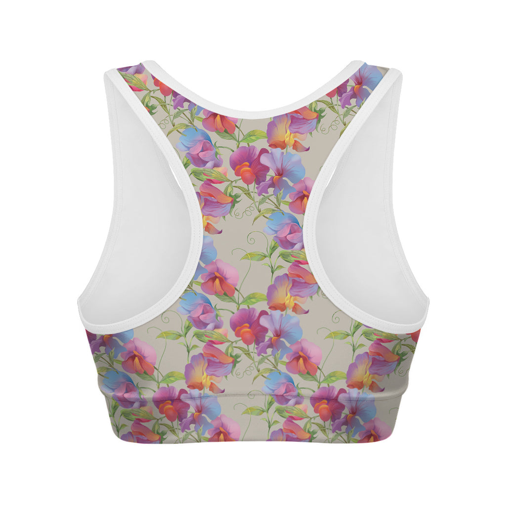 Sweet Pea Flower Pattern Print Women's Sports Bra