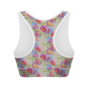 Sweet Pea Flower Pattern Print Women's Sports Bra