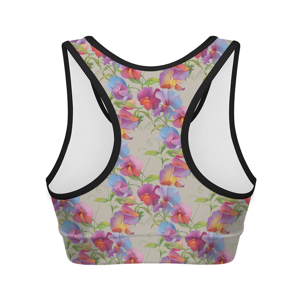 Sweet Pea Flower Pattern Print Women's Sports Bra