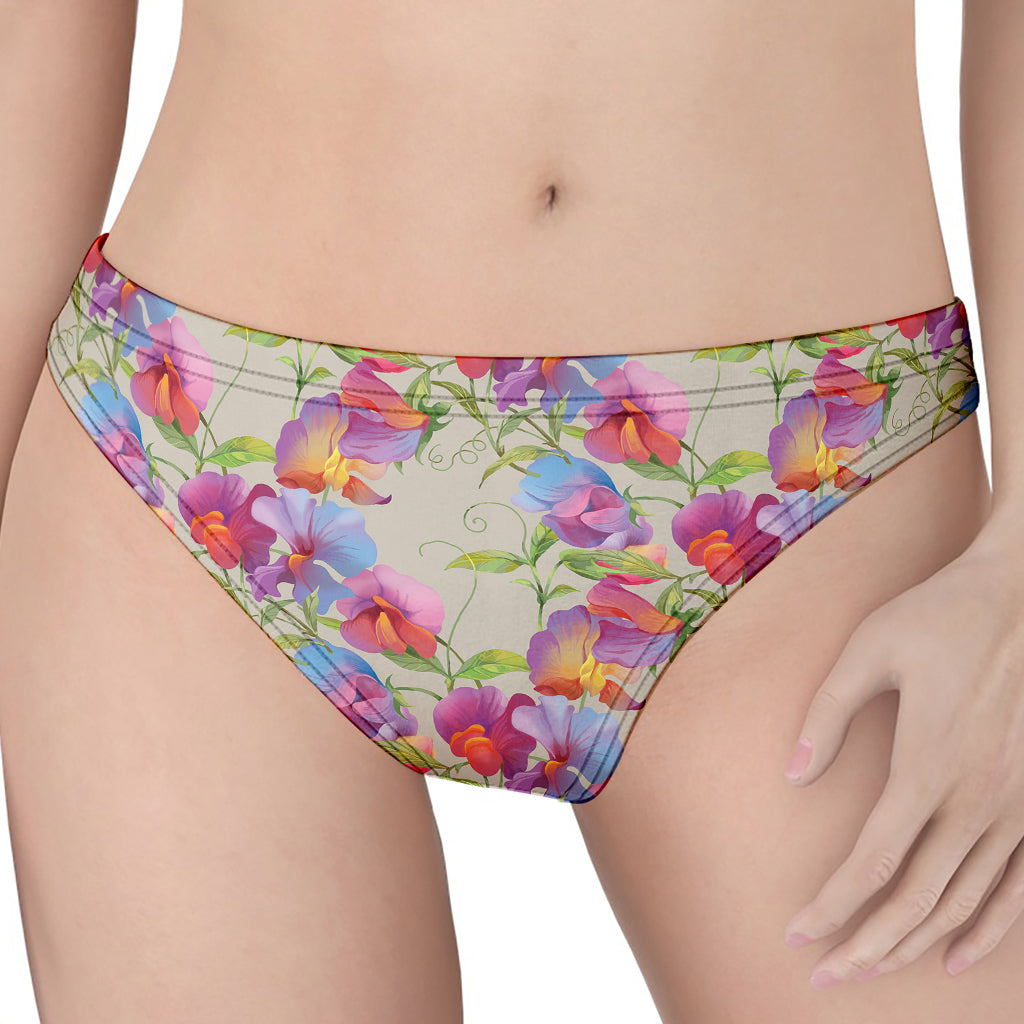 Sweet Pea Flower Pattern Print Women's Thong