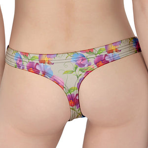 Sweet Pea Flower Pattern Print Women's Thong