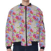 Sweet Pea Flower Pattern Print Zip Sleeve Bomber Jacket