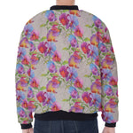 Sweet Pea Flower Pattern Print Zip Sleeve Bomber Jacket