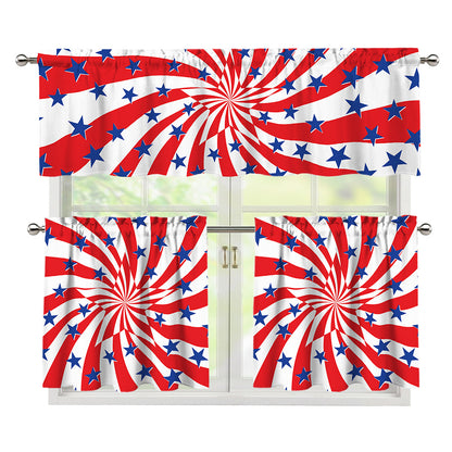Swirl American Patriotic Star Print 3 Piece Kitchen Curtains