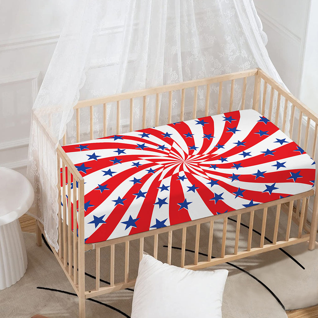Swirl American Patriotic Star Print Baby Crib Sheet